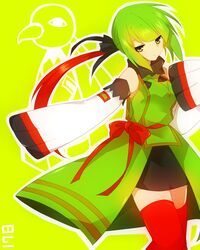  detached_sleeves expressionless green_hair highres long_hair multicolored_hair personification pokemon red_hair red_legwear redhead skirt sleeves_past_wrists solo takeshima_(nia) thigh-highs thighhighs two-tone_hair xatu yellow_eyes zettai_ryouiki 