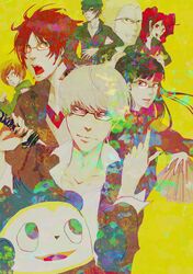  4girls absurdres amagi_yukiko bad_id bear black_hair blonde_hair blue_hair brown_hair everyone glasses grey_hair hanamura_yousuke highres hiroshi_kichi kujikawa_rise kuma_(persona_4) long_hair multiple_boys multiple_girls narukami_yuu persona persona_4 red_hair redhead satonaka_chie shirogane_naoto short_hair straight_hair tatsumi_kanji wavy_hair 