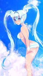  aqua_eyes aqua_hair bikini bracelet breasts cloud hatsune_miku inko_(mini) jewelry long_hair looking_at_viewer sideboob sky solo strap_gap striped striped_bikini striped_swimsuit swimsuit twintails very_long_hair vocaloid 