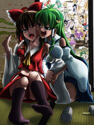  alcohol alice_margatroid beer between_breasts breast_grab drooling drunk feeding force_feeding giantess hakurei_reimu highres hijiri_byakuren hinanawi_tenshi holding_hand hong_meiling ibuki_suika interlocked_fingers kawashiro_nitori kirisame_marisa kochiya_sanae komeiji_satori konpaku_youmu konpaku_youmu_(ghost) long_hair mononobe_no_futo multiple_girls nazrin open_mouth pantyhose patchouli_knowledge reisen_udongein_inaba remilia_scarlet silver_hair soga_no_tojiko third_eye touhou toyosatomimi_no_miko upda yakumo_yukari yuri 