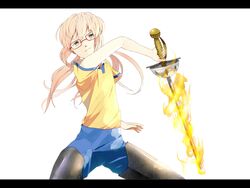  flame fusion glass inazuma_eleven inazuma_eleven_(series) inazuma_eleven_go inazuma_eleven_go_chrono_stone jeanne_d'arc_(inazuma_eleven) kirino_ranmaru kurachin letterboxed long_hair male pink_hair raimon sword twintails weapon white_background 