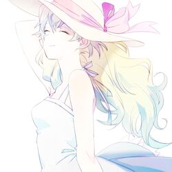  bow closed_eyes dress eyes_closed hat multicolored_hair nia_teppelin smile solo sun_hat sundress tengen_toppa_gurren_lagann two-tone_hair unome_(tknm) 