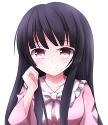  1girl black_hair bow bust houraisan_kaguya kuroganeruto long_hair pink_eyes smile solo touhou 