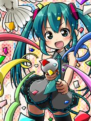  birthday green_eyes green_hair hatsune_miku kadomaki_shinnosuke long_hair necktie open_mouth skirt thigh-highs thighhighs twintails vocaloid 