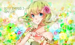  aqua_eyes flower flowers green_hair gumi heart nou short_hair vocaloid 