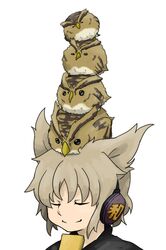 artist_request bird brown_hair closed_eyes earmuffs eyes_closed hat owl ritual_baton smile solo tate_eboshi touhou toyosatomimi_no_miko white_background 