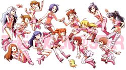  :d ^_^ adjusting_glasses ahoge akizuki_ritsuko amami_haruka antenna_hair belt boots bracelet closed_eyes cool_&amp;_sexy_(idolmaster) everyone eyes_closed fang fishnet_pantyhose fishnets food futami_ami futami_mami ganaha_hibiki glasses grin hagiwara_yukiho hand_holding highres holding_hands hoshii_miki idolmaster jewelry kikuchi_makoto kisaragi_chihaya legwear_under_shorts long_hair midriff minase_iori miura_azusa multiple_girls navel nightea noodles onigiri open_mouth otonashi_kotori otonashi_kotori_(bird) pants pantyhose ramen shijou_takane short_hair shorts single_thighhigh skirt smile takatsuki_yayoi thigh-highs thighhighs wink wrist_cuffs wristband 