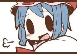  2girls adomi blue_hair comic hat hat_ribbon millipen_(medium) multiple_girls open_mouth remilia_scarlet ribbon siblings sisters touhou traditional_media 