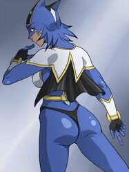  1girl ass cape erect_nipples genderswap i824niz6 kaburagi_t_kotetsu mask panties solo spandex superhero thong tiger_&amp;_bunny underwear wild_tiger 