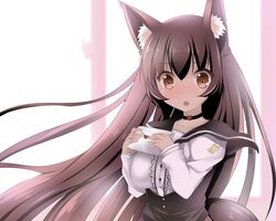  animal_ears blush brown_hair duji_amo foxgirl original seifuku 