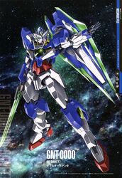  absurdres gundam gundam_00 gundam_00_a_wakening_of_the_trailblazer highres mecha no_humans official_art scan solo space stars sword weapon 