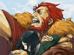  beard black_eyes black_hair bob_cut cape colmack facial_hair fate/zero fate_(series) male multiple_boys red_hair redhead rider_(fate/zero) waver_velvet 