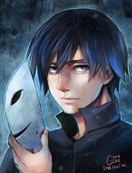  black_hair blue_eyes close-up darker_than_black expressionless gokunobaka hei male mask mask_removed solo 