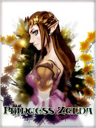  1girl blue_eyes brown_hair character_name dress earrings jewelry long_hair nose pointy_ears princess_zelda solo the_legend_of_zelda tiara twilight_princess zero_hime 
