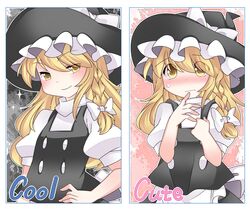  1girl blonde_hair blush braid english hair_ribbon hammer_(sunset_beach) hands_on_hips hat kirisame_marisa long_hair ribbon single_braid smirk touhou yellow_eyes 