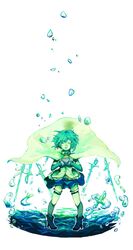  armband belt blue_hair bubble cape closed_eyes eyes_closed gloves highres magical_girl mahou_shoujo_madoka_magica miki_sayaka short_hair solo soul_gem sword thigh-highs thighhighs water weapon zettai_ryouiki zuro 