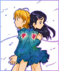  blue_eyes blue_hair brown_eyes brown_hair futari_wa_precure misumi_nagisa precure pretty_cure school_uniform seifuku serafuku yukishiro_honoka 