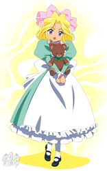  blonde blue_eyes hair_ribbon iris_chateaubriand katomanx(kato) loli long_dress sakura_taisen shoes smile teddy_bear 