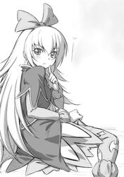 1girl :< bat_print blush bow cropped_jacket dokidoki!_precure finger_to_face hair_bow kazuma_muramasa long_hair monochrome pantyhose precure regina_(dokidoki!_precure) rough solo very_long_hair 