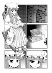  book comic highres monochrome morioka_itari patchouli_knowledge touhou 