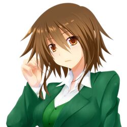  brown_eyes brown_hair bust highres looking_at_viewer original short_hair simple_background solo watarui white_background 