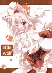  1girl animal_ears blush daidai_ookami hat heart inubashiri_momiji open_mouth red_eyes short_hair silver_hair smile solo tail tokin_hat touhou white_hair wolf_ears wolf_tail 