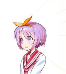  asgr blush hair_ribbon highres hiiragi_tsukasa lucky_star open_mouth purple_eyes purple_hair ribbon school_uniform serafuku short_hair smile solo violet_eyes 