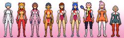  6+girls amano_kazumi ayanami_rei blonde_hair blue_hair bow brown_hair company_connection crop_top electric_guitar evangelion:_2.0_you_can_(not)_advance flcl fushigi_no_umi_no_nadia gainax glasses goggles goggles_on_head guitar hair_bow hair_ornament hairband haruhara_haruko headband instrument lal'c_mellk_mal lal'c_mellk_mal leotard long_hair makinami_mari_illustrious multiple_girls nadia navel neon_genesis_evangelion nono_(top_wo_nerae_2!) orange_hair pink_hair pixel_art plugsuit rebuild_of_evangelion scarf shikinami_asuka_langley short_hair soryu_asuka_langley souryuu_asuka_langley ta2nb takaya_noriko test_plugsuit top_wo_nerae! top_wo_nerae_2! 