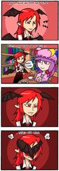  4koma bat_wings blush comic koakuma patchouli_knowledge purple_hair red_eyes redhead setz touhou violet_eyes wings 