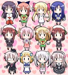  6+girls absolutely_everyone ahoge androgynous asakura_tomoe ayanokouji_sakuya_(yandere_no_onna_no_ko) blonde_hair blue_hair blush bonnet brown_hair cabbie_hat chibi coat dress everyone eyepatch frills gothic_lolita grey_hair hair_bobbles hair_ornament hair_ribbon hair_tubes hairband hammer hat japanese_clothes kashiwagi_sonoko knife koumoto_ayase lolita_fashion long_hair madoushi_s maid maid_headdress maid_headress miko multiple_girls nana_(yandere_no_onna_no_ko) nanamiya_iori necktie nono_(yandere_no_onna_no_ko) nonohara_nagisa pink_hair ponytail purple_hair ribbon robot robot_ears sakuranomiya_alice sakuranomiya_elise school_uniform short_hair shorts shovel siblings sisters smile suspenders takanashi_yumemi trap twins twintails uniform very_long_hair white_hair wig worktool yandere_no_onna_no_ko yandere_no_onna_no_ko_ni_shinu_hodo_aisarete_nemurenai_cd yumia_(yandere_no_onna_no_ko) 