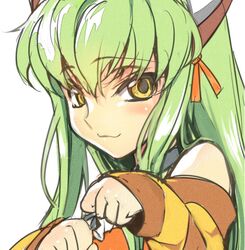  1girl :3 animal_ears blush c.c. cat_ears code_geass creayus green_hair long_hair smile solo yellow_eyes 