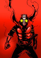  1boy glowing_eyes highres illustica_phantom kamen_rider kamen_rider_v3 kamen_rider_v3_(series) male monochrome red scarf sketch solo spot_color 