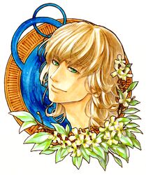  barnaby_brooks_jr blonde_hair colored_pencil_(medium) green_eyes highres marker_(medium) portrait solo tiger_&amp;_bunny traditional_media u2suke 