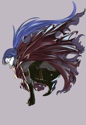  absurdres assassin_(fate/zero) blue_hair cape cloak dark_skin fate/zero fate_(series) female_assassin_(fate/zero) highres long_hair mask midriff ponytail rongyuedd skeleton_mask solo very_long_hair 