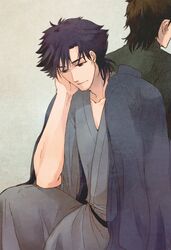  black_eyes black_hair brown_hair emiya_kiritsugu facial_hair fate/zero fate_(series) japanese_clothes kimono kotomine_kirei mittico446 multiple_boys shiina_michiko stubble 
