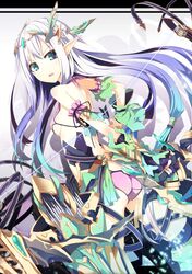  1girl arrow blue_hair bow_(weapon) breasts elf erect_nipples green_eyes highres ichiyan legs long_hair original panties pink_panties pointy_ears quiver sideboob solo underwear weapon 