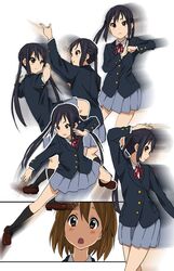  :o black_hair brown_eyes brown_hair fighting_stance haou_airen hirasawa_yui k-on! long_hair meme multiple_girls nakano_azusa parody pose school_uniform short_hair twintails watanore 