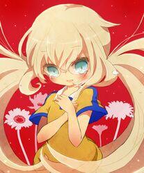 blue_eyes blush flower fusion glasses inazuma_eleven_(series) inazuma_eleven_go inazuma_eleven_go_chrono_stone jeanne_d'arc_(inazuma_eleven) jeanne_d'arc_(inazuma_eleven) kirino_ranmaru long_hair male raimon soccer_uniform solo twintails yoshida_(nono_ko) 