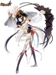  barefoot black_hair detached_sleeves dress end_breaker! facial_mark fan flower green_eyes pale_skin rose see-through short_hair toeless_legwear toeless_socks toenail_polish 