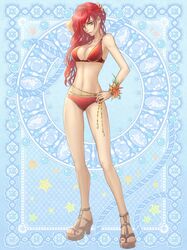  bikini bracelet dark_skin end_breaker! green_eyes jewelry long_hair nail_polish red_hair redhead sandals swimsuit toenail_polish 