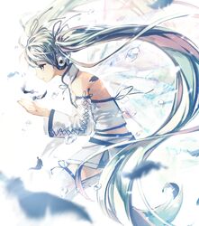  daystar detached_sleeves feathers hatsune_miku headphones long_hair project_diva project_diva_2nd skirt solo thigh-highs thighhighs twintails very_long_hair vocaloid 