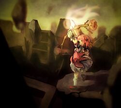  aiming bow bow_(weapon) gloves kaname_madoka magical_girl mahou_shoujo_madoka_magica pink_eyes pink_hair short_hair short_twintails twintails weapon 