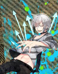  accelerator choker directional_arrow male red_eyes shirt short_hair silver_hair striped striped_shirt takumi_(scya) to_aru_majutsu_no_index 