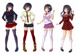  4girls blue_eyes brown_eyes highres kazeno long_hair original short_hair thigh-highs thighhighs 