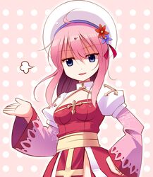  alternate_color archbishop blue_eyes doridori flower hand_on_hip hat pink_hair ragnarok_online sigh solo 