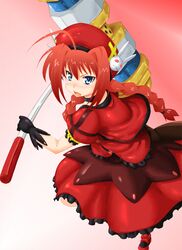 ahoge blue_eyes blush braid graf_eisen hat kesuida lyrical_nanoha mahou_shoujo_lyrical_nanoha mahou_shoujo_lyrical_nanoha_a's mahou_shoujo_lyrical_nanoha_a's open_mouth red_hair redhead solo vita 
