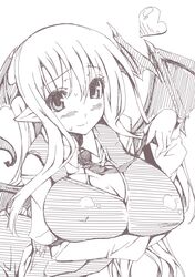  blush breasts commentary_request head_wings heart koakuma large_breasts long_hair oohira_sansetto pointy_ears sketch smile solo sweat touhou wings 