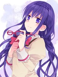  akemi_homura black_hair braid glasses hairband holding holding_glasses long_hair mahou_shoujo_madoka_magica purple_eyes shizu_(nanamie) 