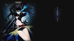  black_hair black_rock_shooter black_rock_shooter_(character) black_rock_shooter_arcana blue_eyes crown highres huke long_hair official_art solo taiki_(luster) twintails weapon 