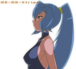  bare_shoulders blue_eyes blue_hair breasts clair gym_leader halterneck high_ponytail ibuki_(pokemon) large_breasts long_hair lowres mo-mo pokemon pokemon_(game) pokemon_hgss profile solo 